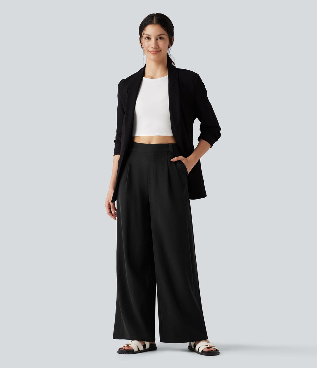 Pantalon tailleur large, taille moyenne, à poches