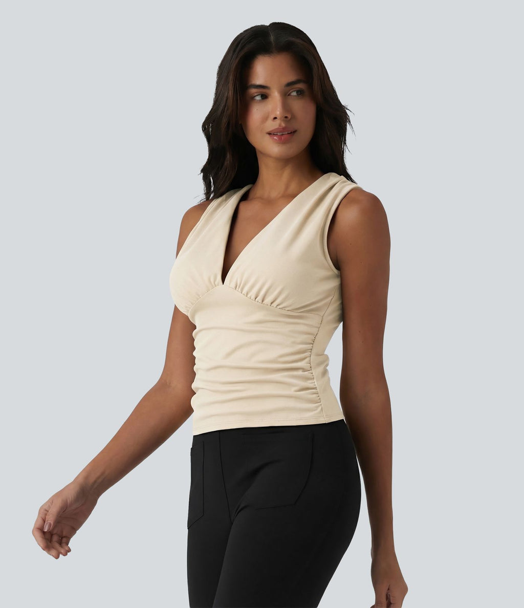 Débardeur tailleur col V avec fronces et brassière intégrée