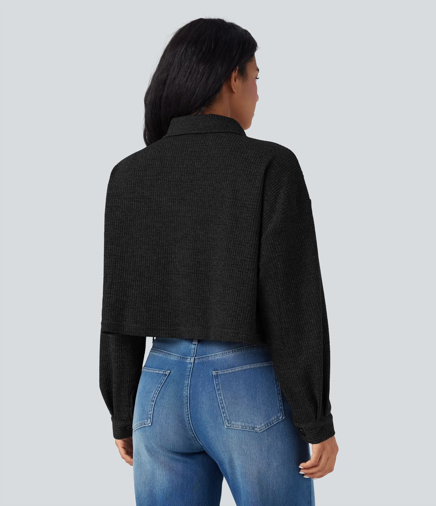 Veste décontractée maille gaufrée manches longues avec poches