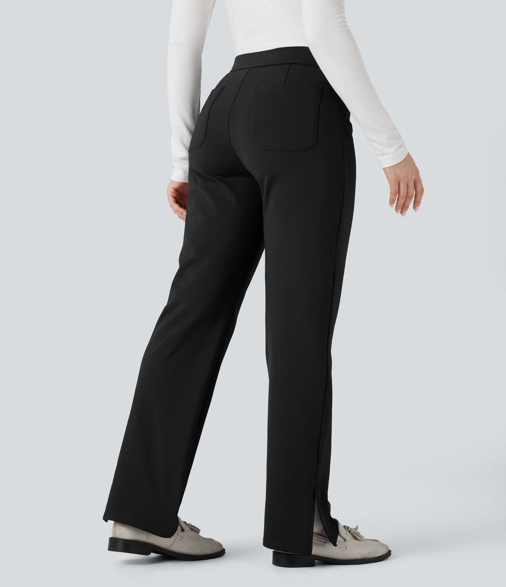 Pantalon tailleur thermique SoftlyZero™ Plush coupe droite ourlet fendu taille mi-haute avec poches