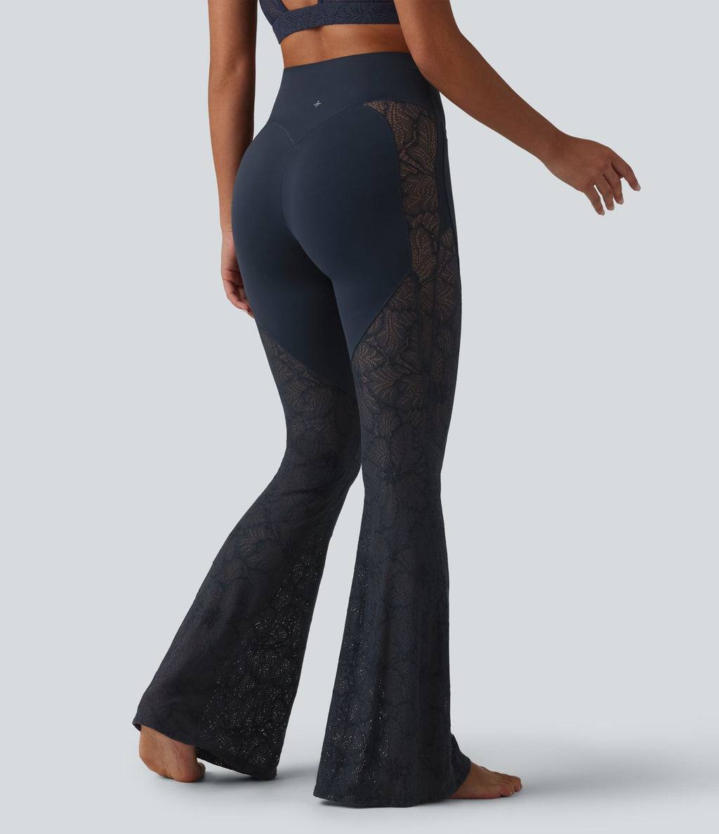 Legging de yoga évasé Halara UltraSculpt™ taille haute gainant avec dentelle contrastante à poches