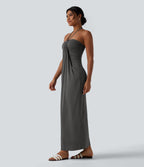 Robe longue dos nu col licou avec nœud et poches