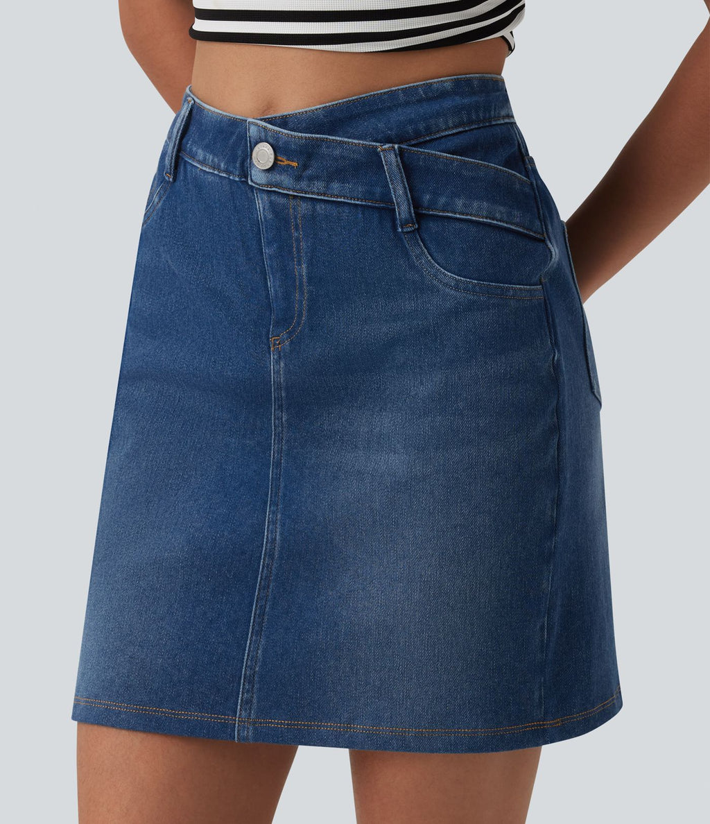 Halara Flex™ Jupe en jean asymétrique gainante taille mi-haute avec poches
