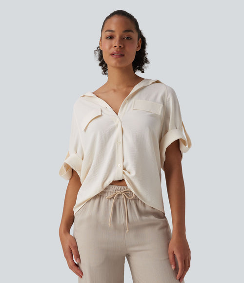 Chemise casual manches courtes aspect lin