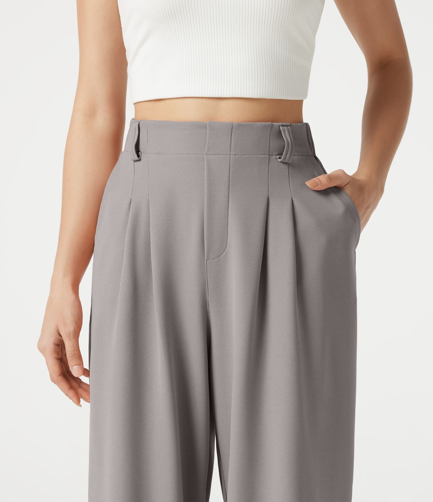 Pantalon tailleur cropped Halara Flex™ taille haute jambes larges en gaufré avec poches