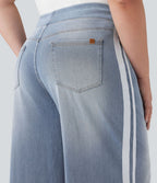 Halara Flex™ Jean large fluide taille haute à rayures délavé décontracté grande taille avec poches