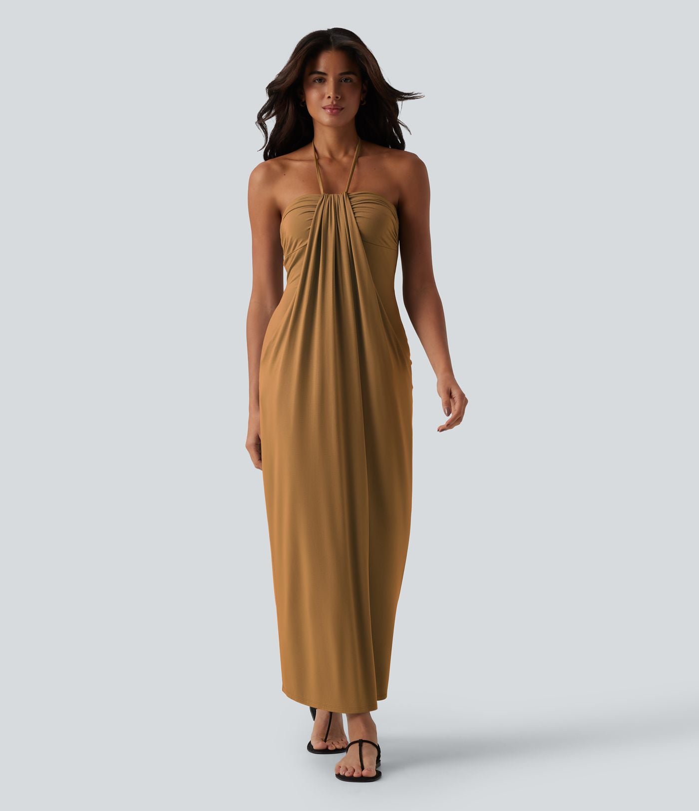 Robe longue dos nu col licou avec nœud et poches
