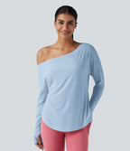 Top de sport yoga une épaule séchage rapide ourlet arrondi asymétrique manches longues avec trous pouces - Brassière intégrée