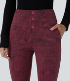 Halara Flex™ Pantalon tailleur Cintrés à Taille Haute avec Boutons Décoratifs Poches Latérales et Imprimé Pied-de-Poule
