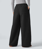 Pantalon large teddy taille mi-haute avec cordon de serrage et poches