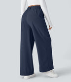 Pantalon Tailleur Large Fluide Halara Flex™ Gaufré Taille Haute Poches Latérales