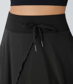 Jupe Casual Évasée Mesh Mi-Longue Fuide 2 en 1 Contrastée Taille Haute Cordon Poche Latérale