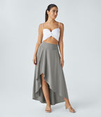 Jupe Longue Casual Breezeful™ Taille Haute à Volants 2en1 Fluide Sèchement Rapide Quotidien Maxi