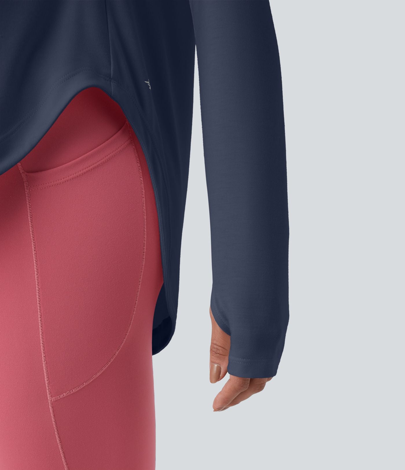 Top de sport yoga une épaule séchage rapide ourlet arrondi asymétrique manches longues avec trous pouces - Brassière intégrée