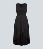 Robe Mi-Longue Plissée Décolleté Plongeant Sans Manches Haut Bas Ourlet Croisé