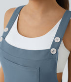 Salopette Casual Bretelles Ajustables Boutonnés Multiples Poches Plis et Tissu Gaufré