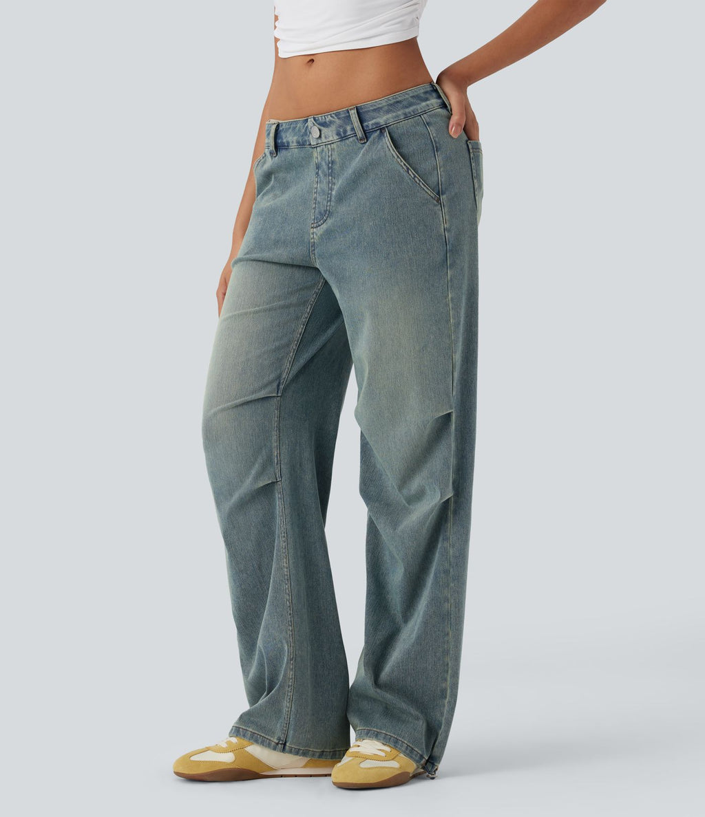 Jean parachute casual Halara Flex™ tricot extensible taille basse cordon ajustable avec multiples poches