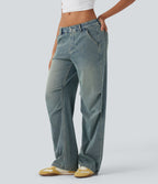 Jean parachute casual Halara Flex™ tricot extensible taille basse cordon ajustable avec multiples poches