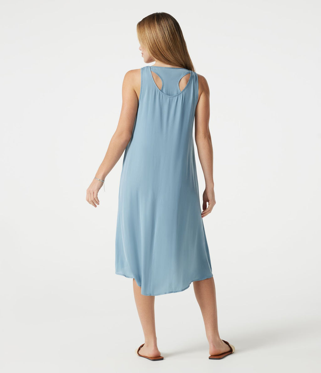 Robe fluide de vacances 2-en-1 col rond échancré sans manches asymétrique