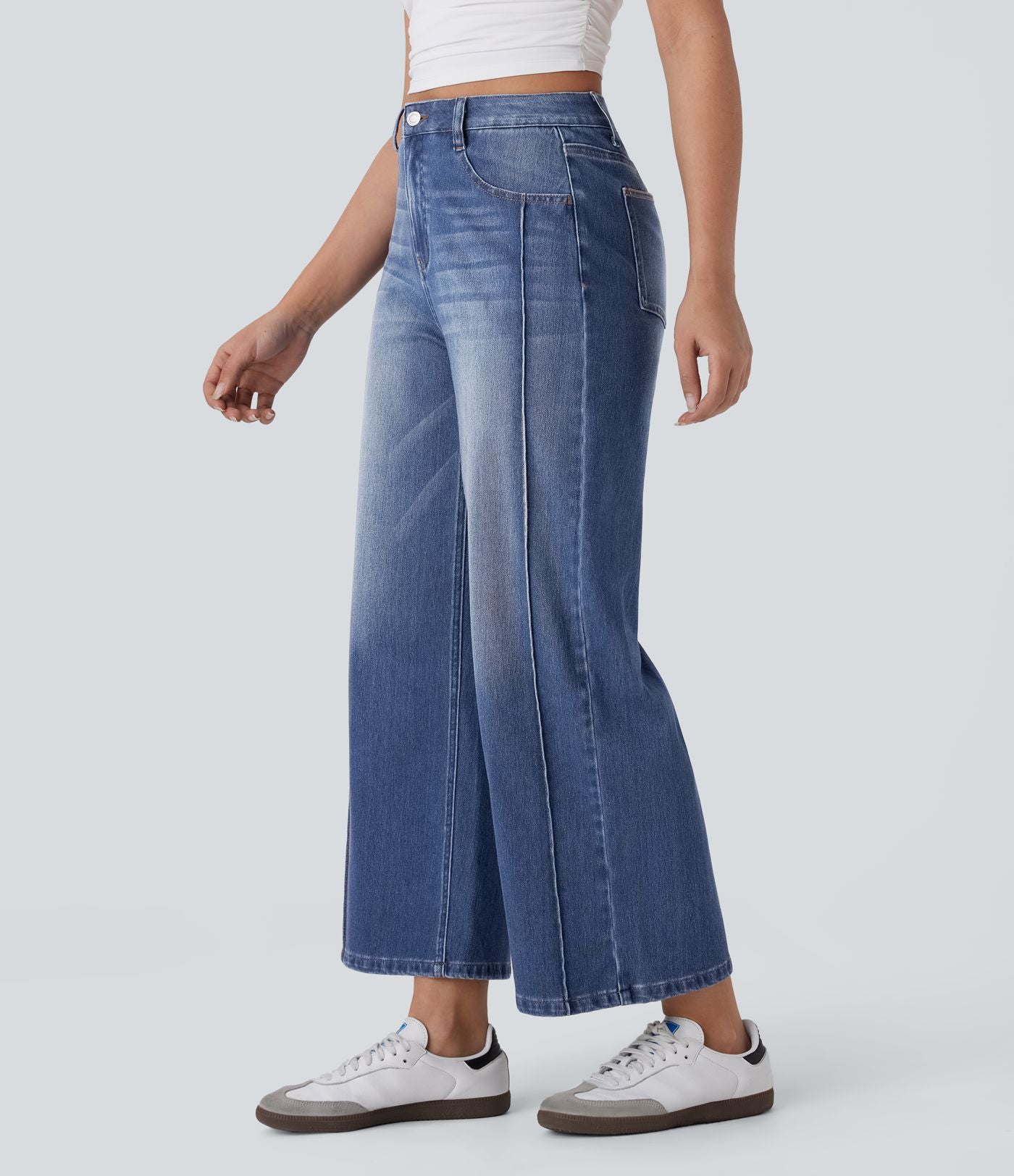 Jean 7/8 baggy décontracté délavé taille haute avec poches Halara Flex™