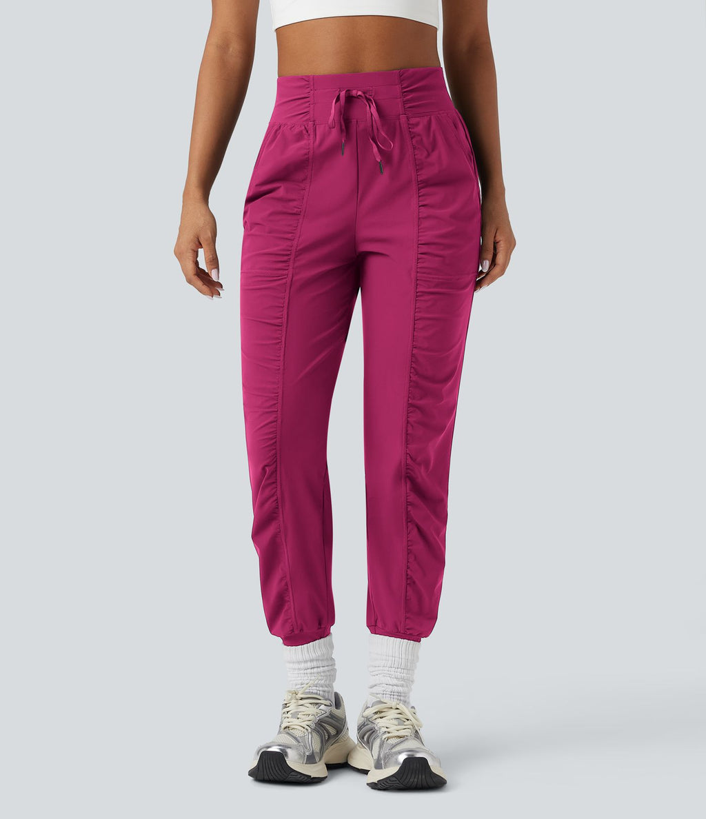 Jogging de danse fuselé froncé séchage rapide effet frais InstantCool taille haute avec cordon de serrage et poches, protection solaire UPF40+