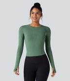 Top de sport yoga col rond manches longues avec trous pouces