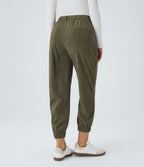 Pantalon décontracté en velours côtelé avec taille mi-haute, boutons et fermeture éclair
