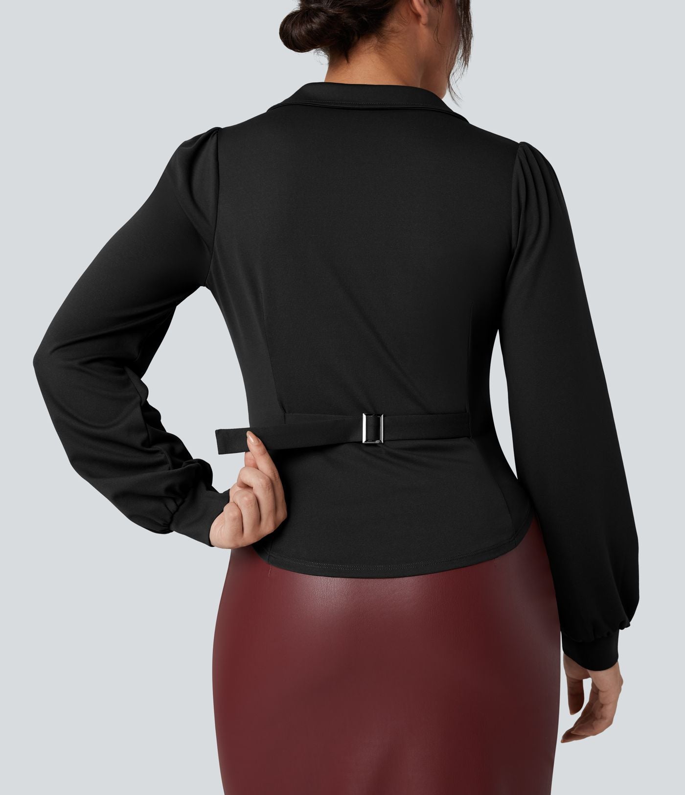 Chemise tailleur froncée asymétrique col V manches longues