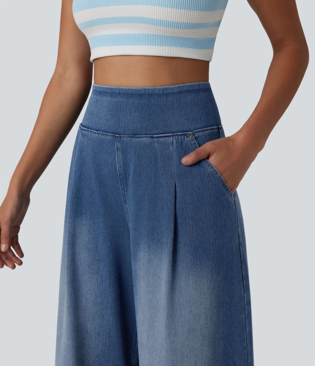 Jean large Halara Flex™ délavé décontracté, taille haute, à poches