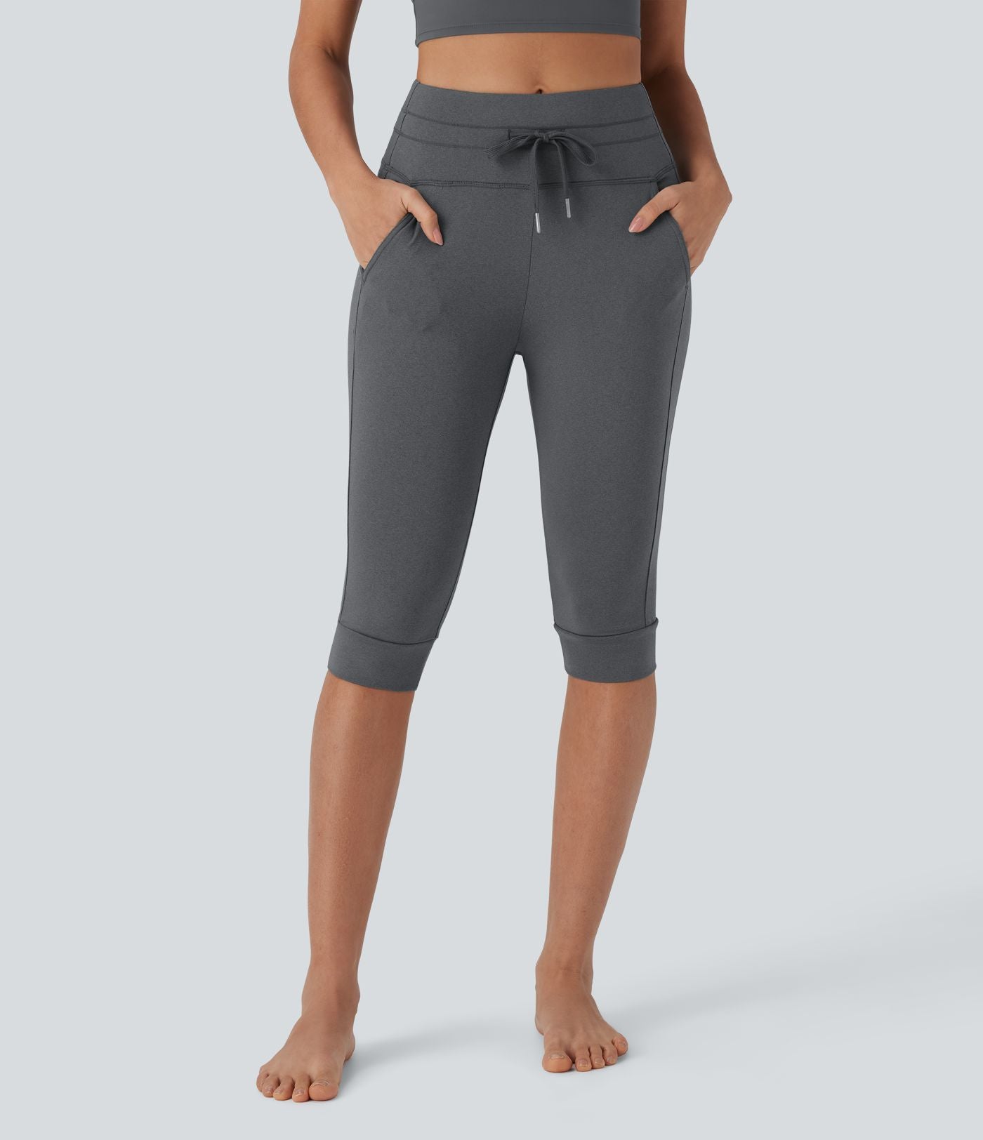 Jogging de yoga corsaire à taille haute, cordon de serrage, séchage rapide et poches latérales
