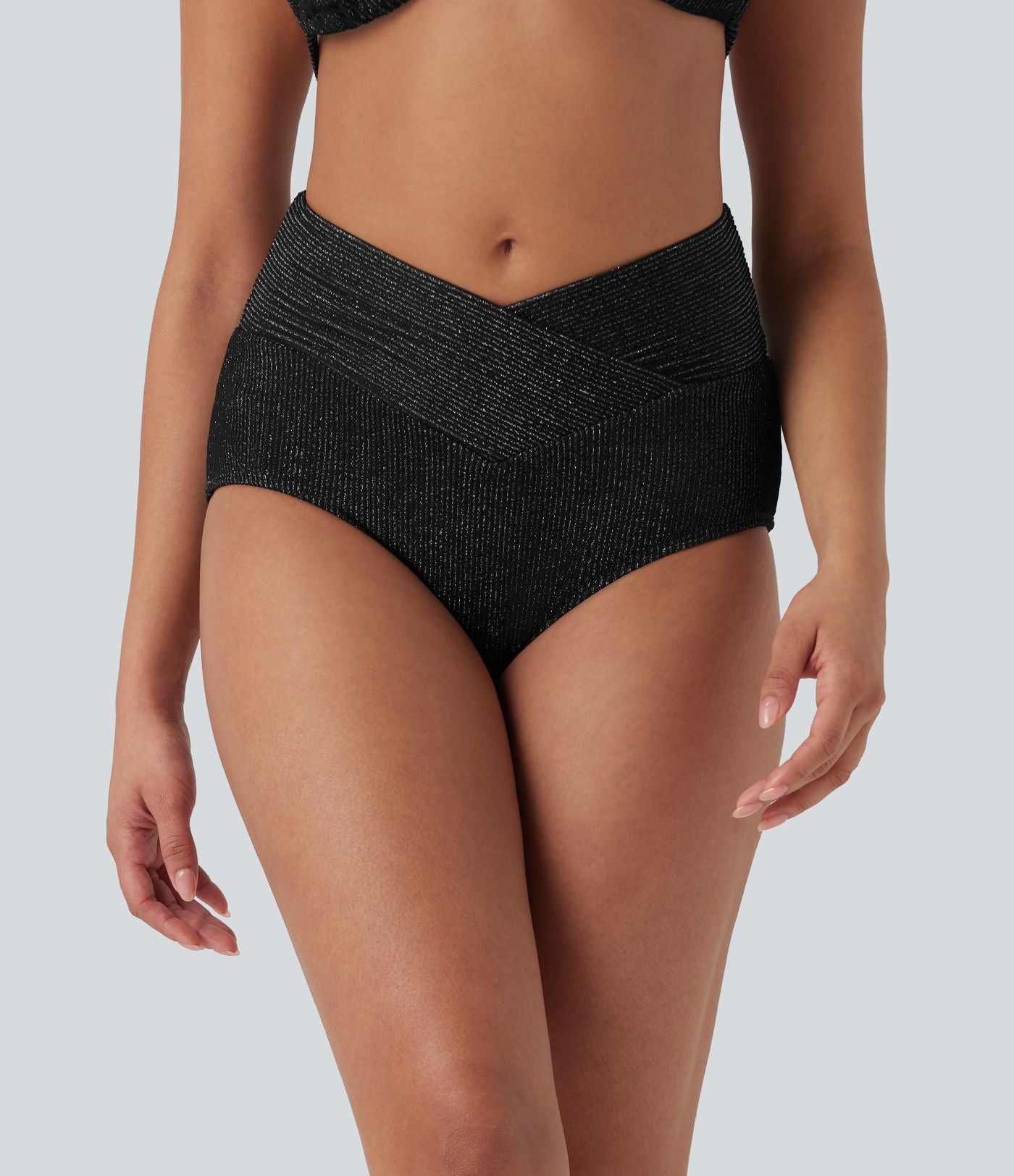 Bas de bikini maillot de bain côtelé taille basse croisé