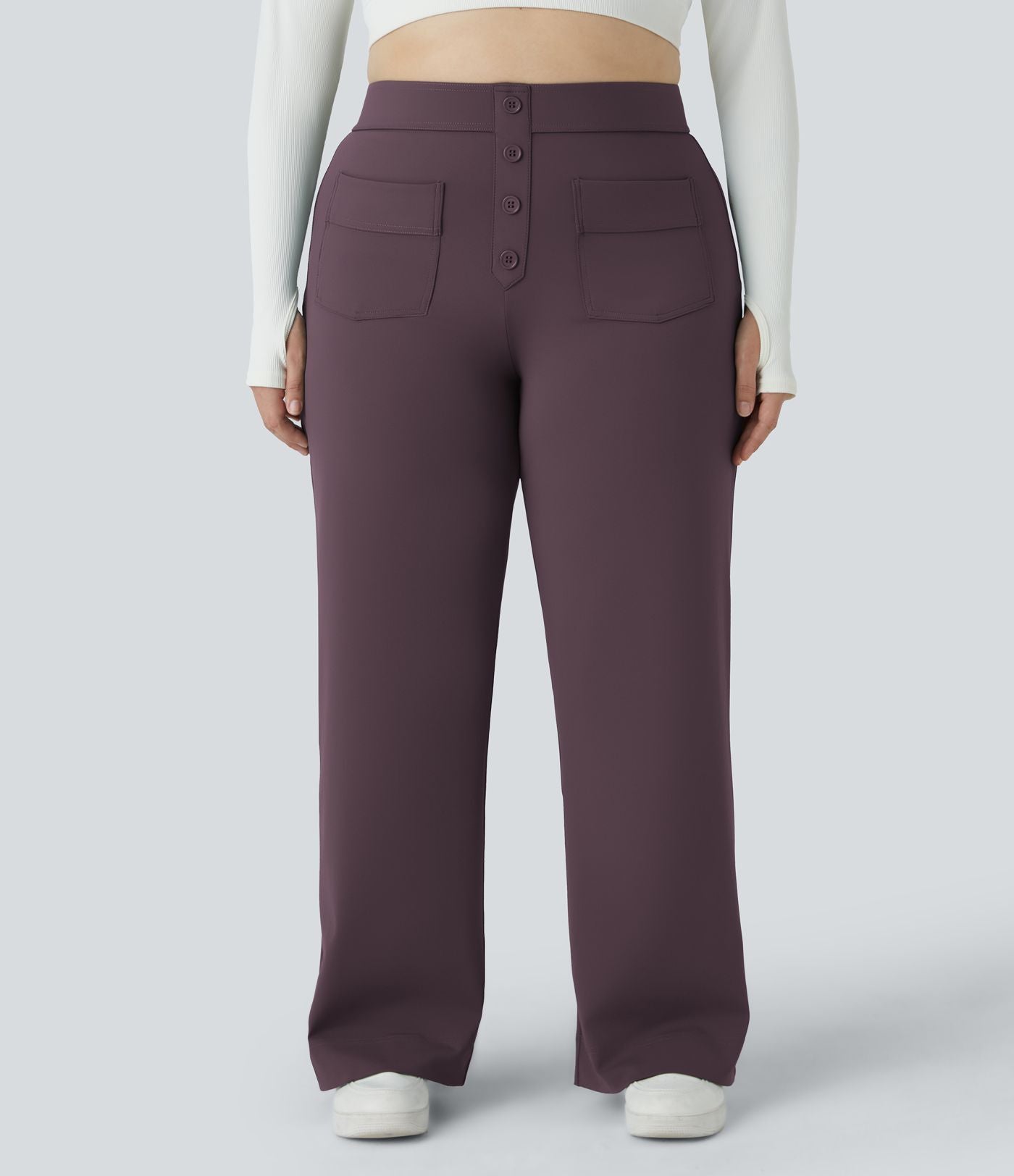 Pantalon coupe droite grande taille taille haute DayStretch avec poches