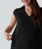 Chemisier tailleur en mélange de lin col V sans manches avec ourlet fendu