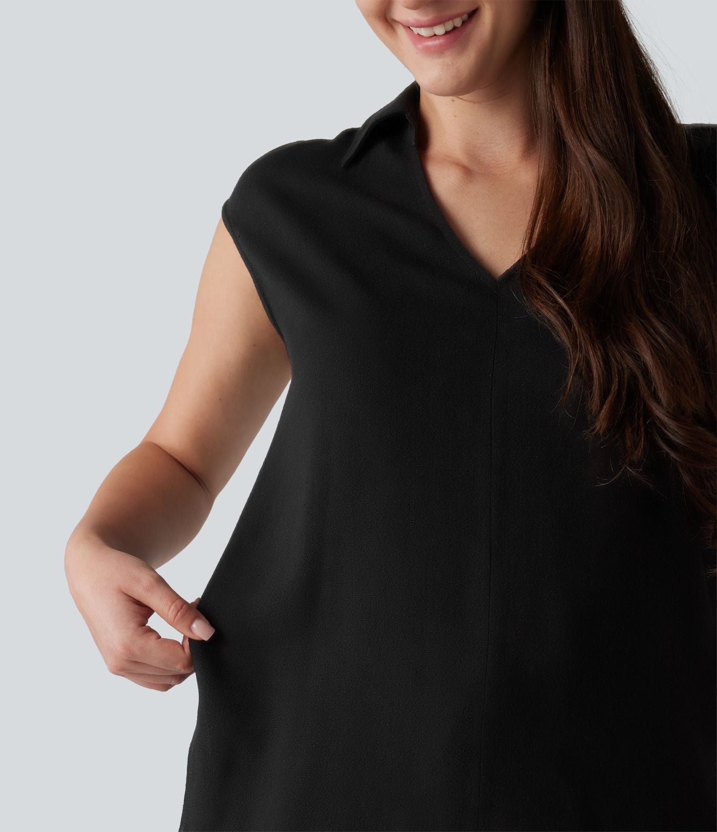 Chemisier tailleur en mélange de lin col V sans manches avec ourlet fendu