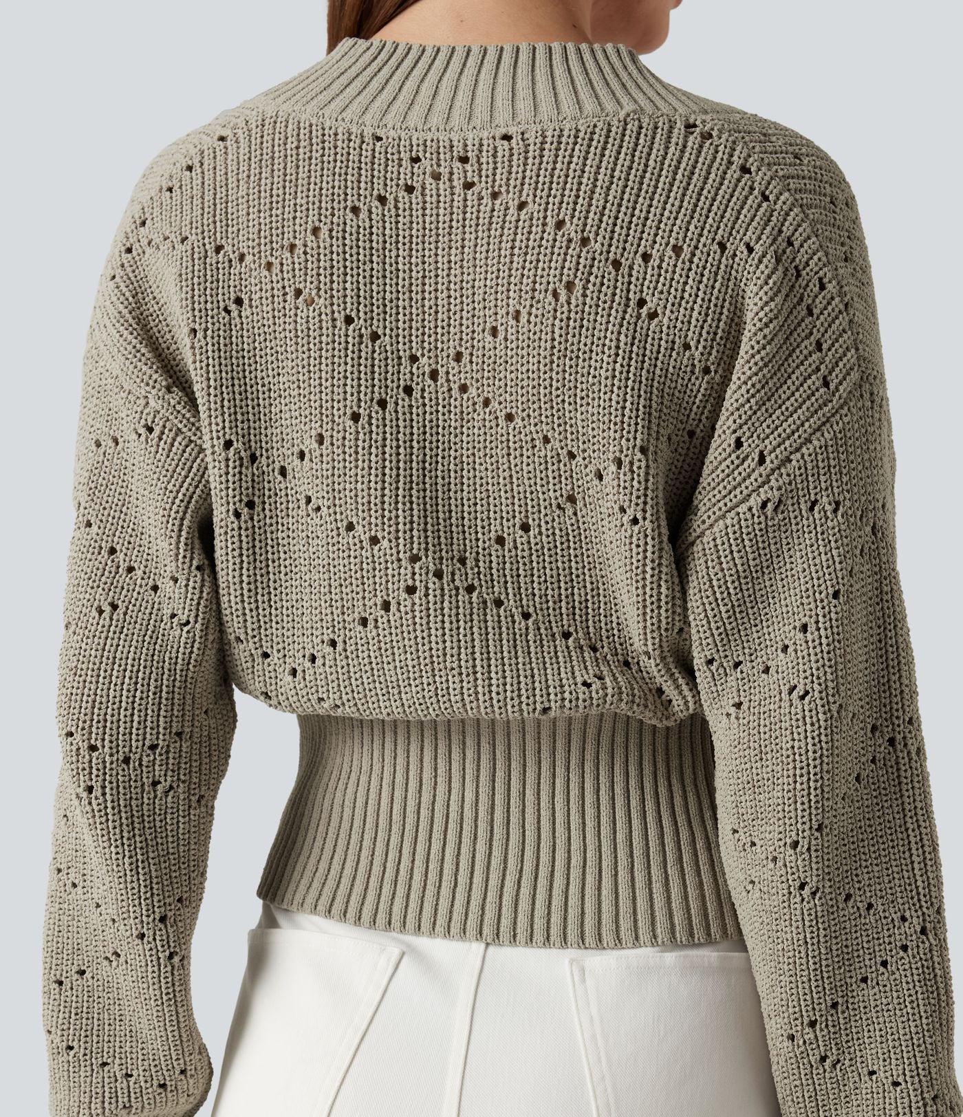 Pull tailleur col V ajouré manches longues