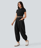 Jogging cargo décontracté taille haute avec poches à rabat