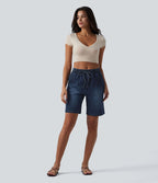 Halara Flex™ Short en denim taille mi-haute avec cordon de serrage et poches
