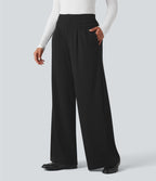 Pantalon tailleur ample taille haute en tissu gaufré avec poches Halara Flex™