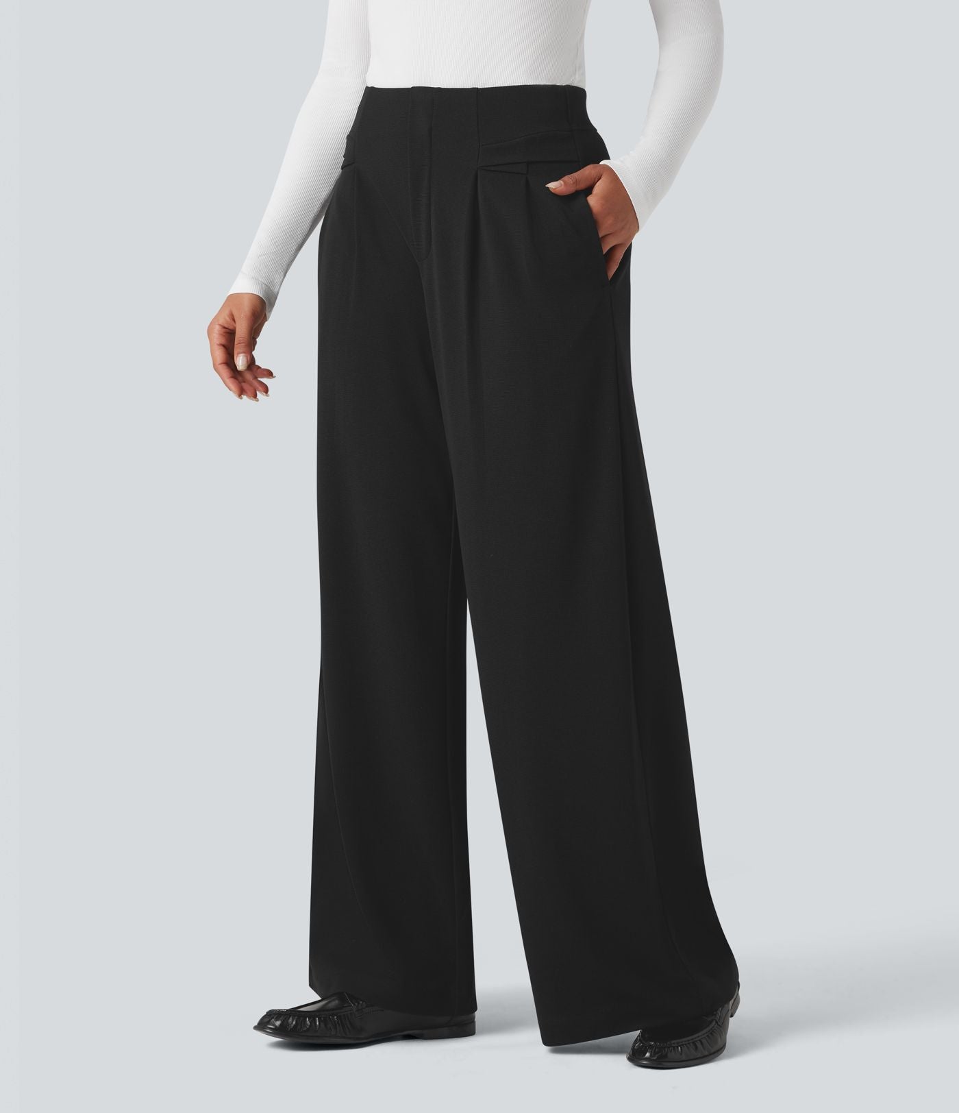 Pantalon tailleur ample taille haute en tissu gaufré avec poches Halara Flex™