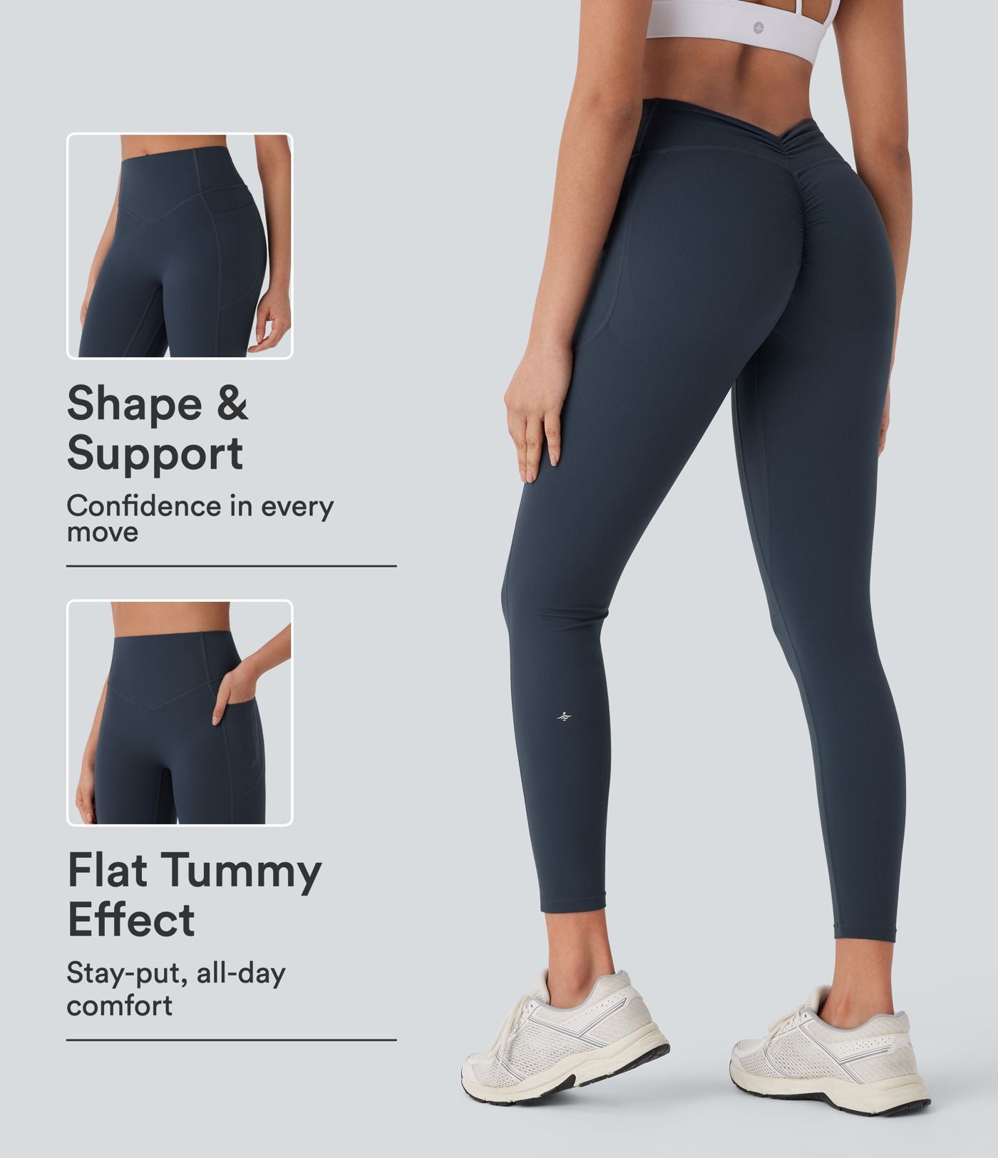 Legging de yoga gainant galbant taille haute avec fronces et poches Halara UltraSculpt™