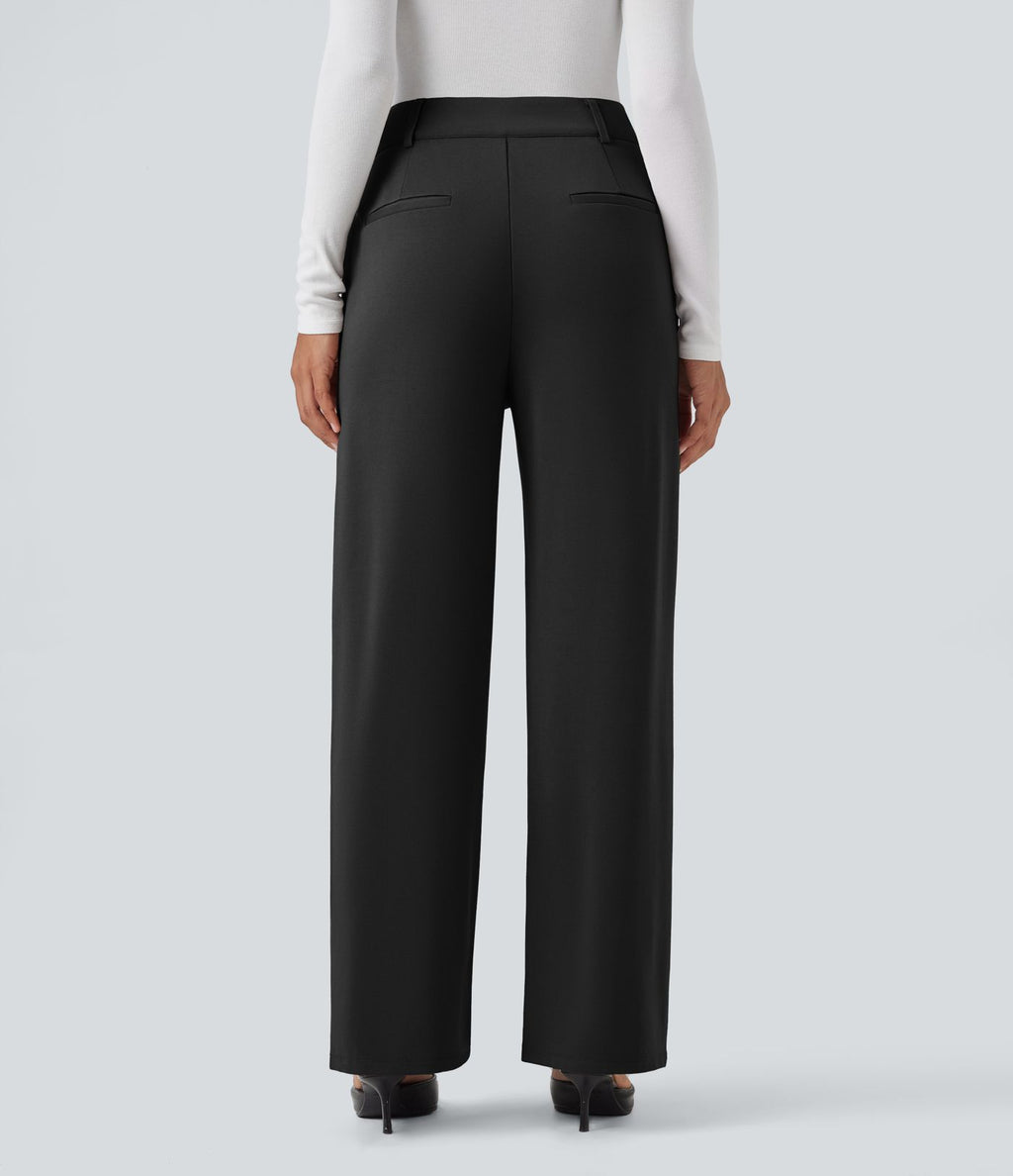 Pantalon tailleur coupe droite taille haute avec poches