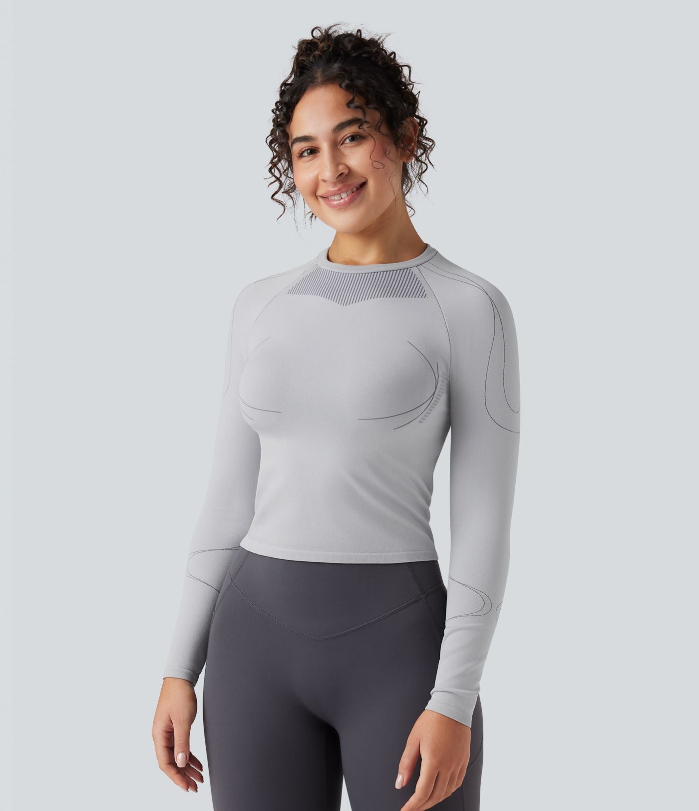 Haut de sport col rond à manches longues sans couture Seamless Flow