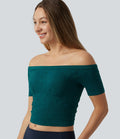 OneForm Seamless Flow Haut de sport de yoga raccourci sans couture épaules dénudées à manches courtes, avec soutien-gorge intégré