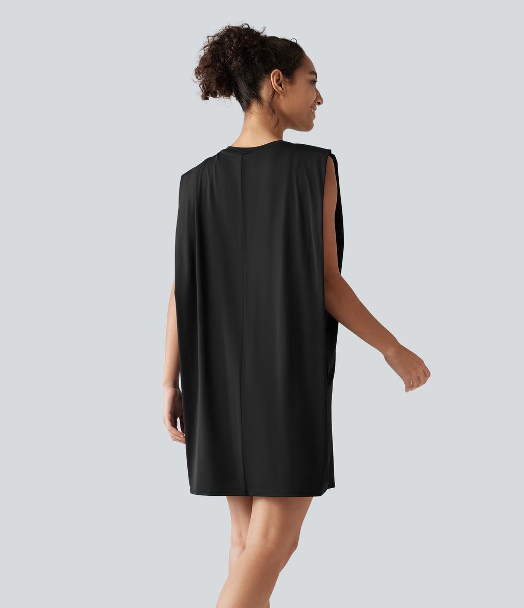 Robe active mini de yoga à col rond avec coussinets amovibles, poches et protection solaire UPF 50+
