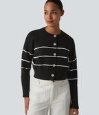 Cardigan casual col rond à manches longues à rayures