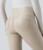 Pantalon 7/8 moulant décontracté polaire gainant taille haute extensible effet cuir avec poches