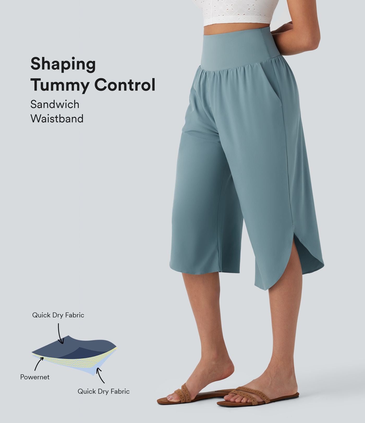 Pantalon corsaire gainant taille haute à ourlet asymétrique et séchage rapide avec poches Breezeful™
