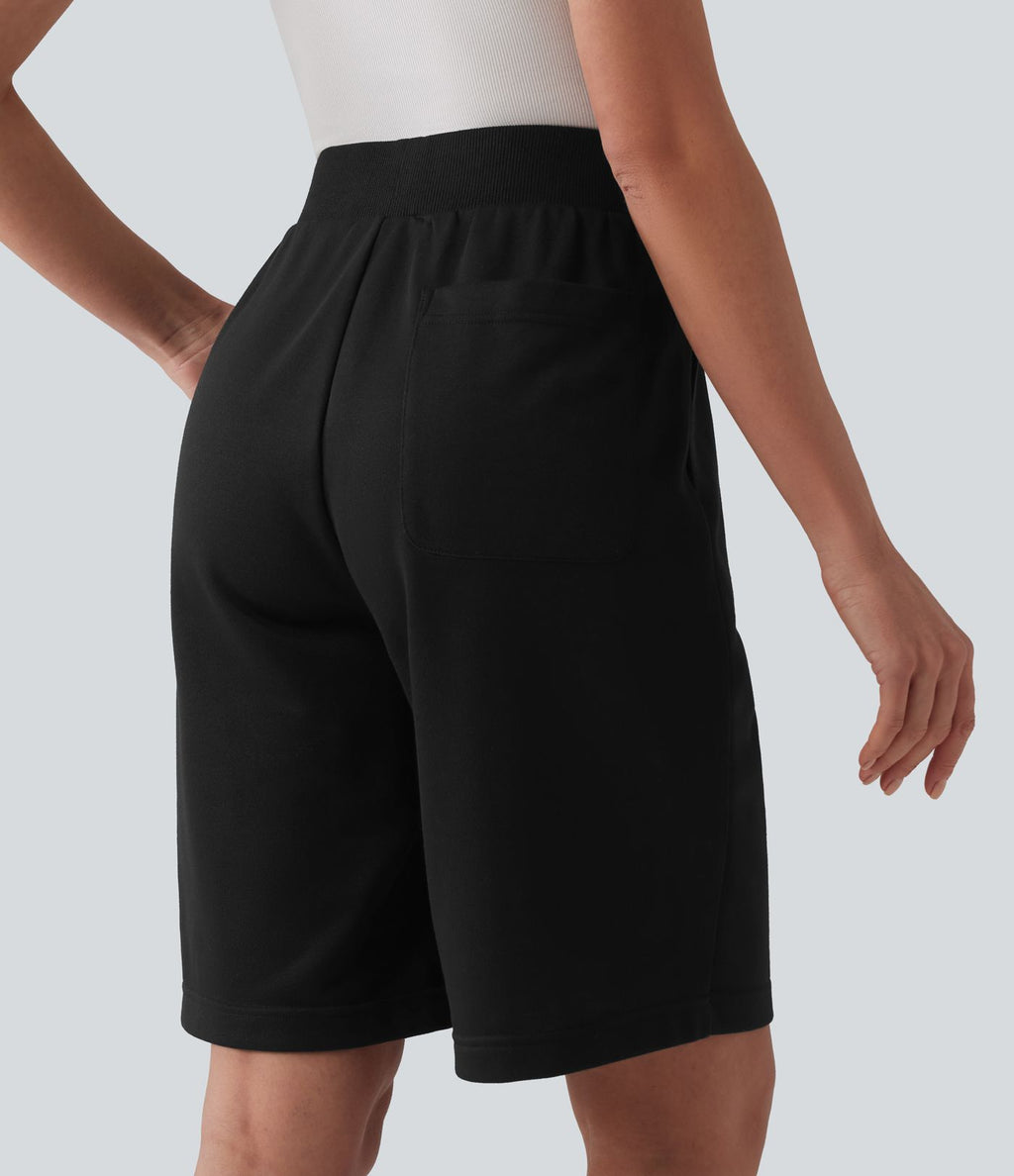 Bermuda casual ample taille mi-haute en molleton français à cordon de serrage intérieur avec poches