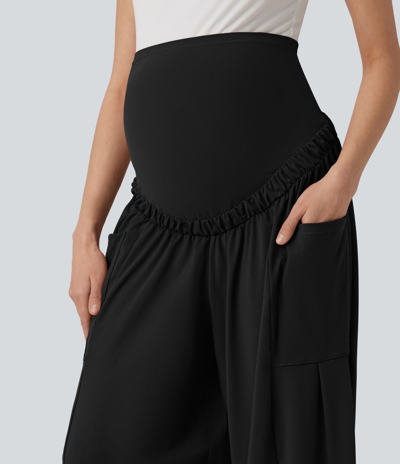 Pantalon de grossesse casual ample taille super haute avec cordon de serrage et poches