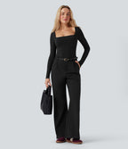 Body tailleur ajusté décolleté carré manches longues avec brassière intégrée